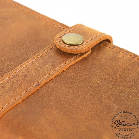  Кожаное портмоне на кнопке Тревис (рыжий крейзи) 